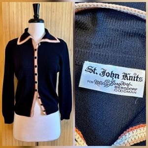 Vintage 1970s St. John Knits for Miss Bergdorf Goodman Black Cardigan